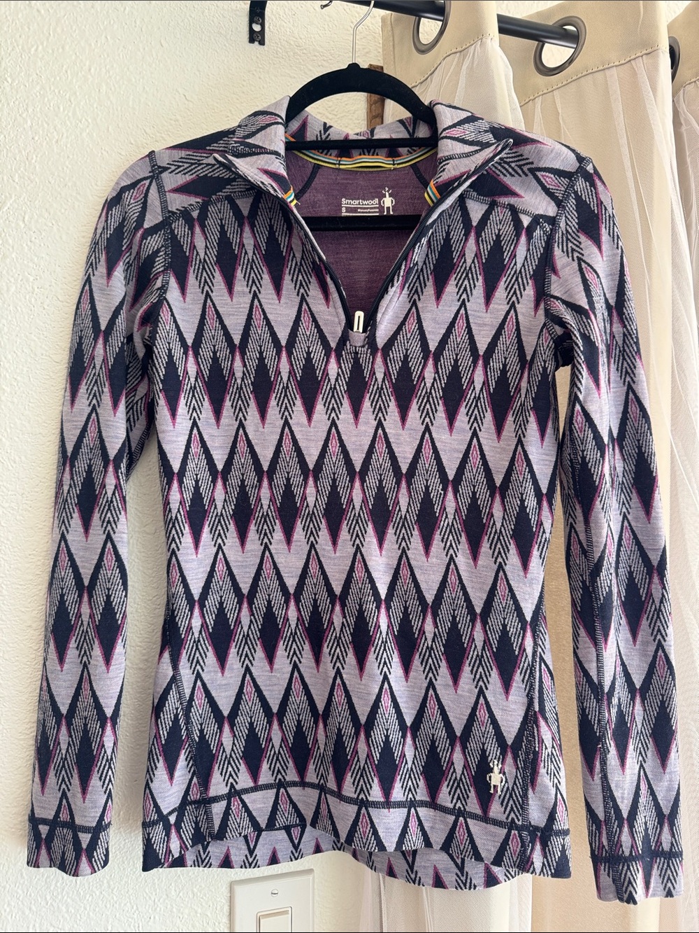 Smartwool Lavender and Black Diamond-Pattern Merino Zip Pullover
